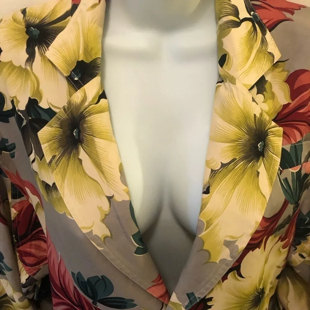 VTG Anne Pinkerton Blazer S Floral Hawaiian Print Coconut Girl White Lotus - Image 7