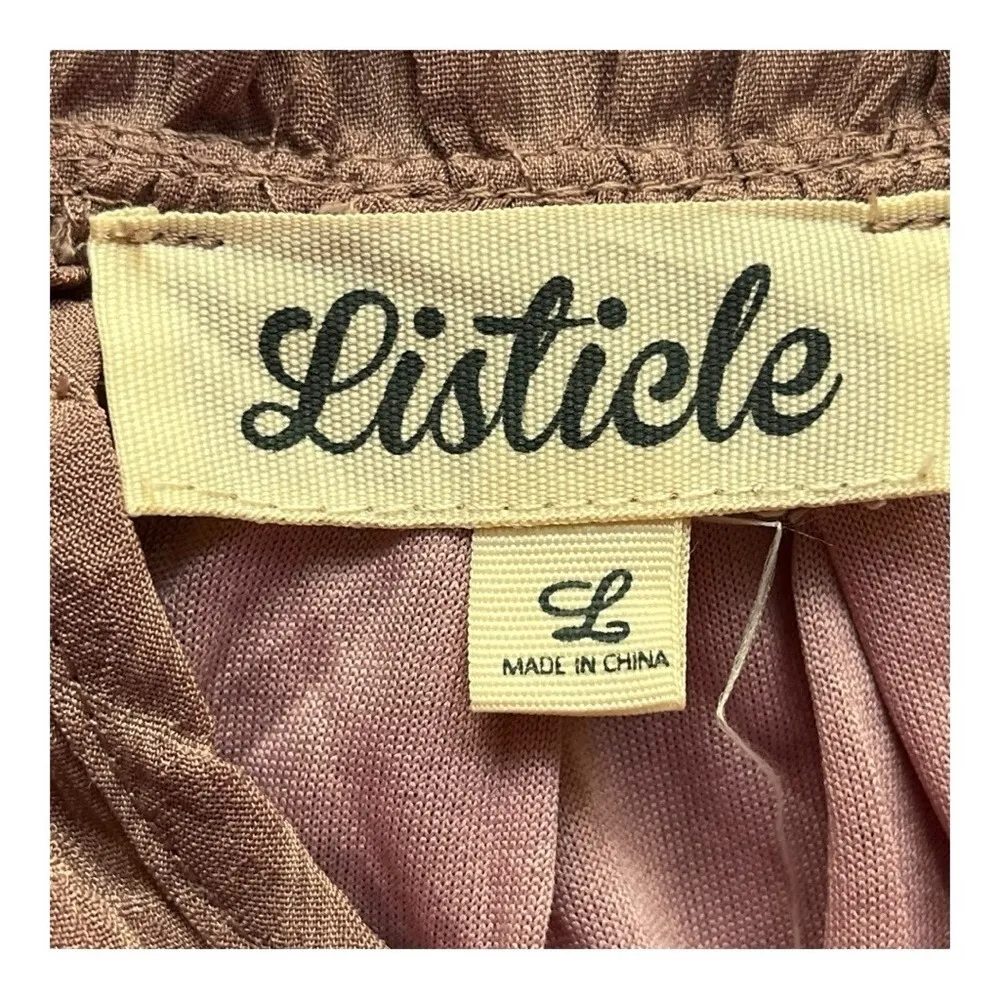 Listicle Chambray Long Sleeve Ruffle Tiered Dress Dusty Pink Women‎ Size Large - Image 9