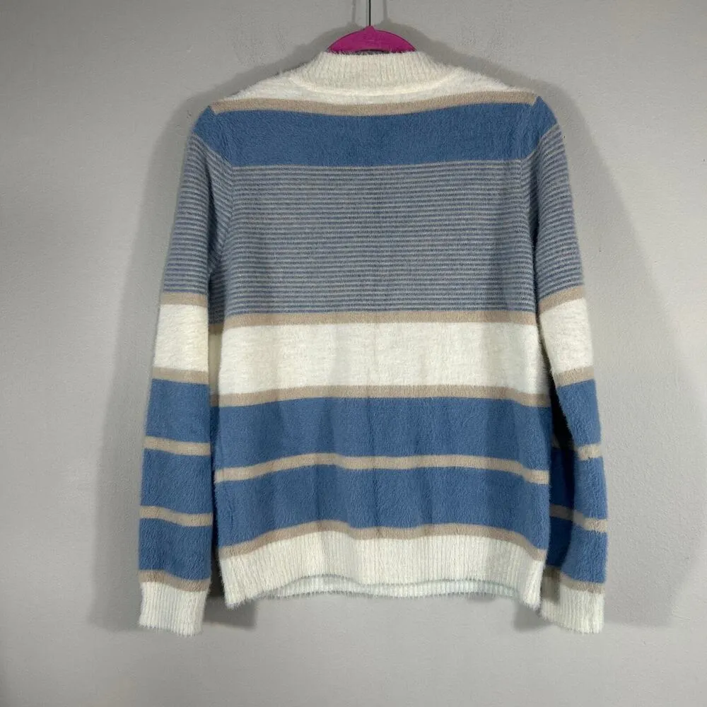 FATE. Womens M Mock Neck Long Sleeve Fuzzy Pullover Sweater Multicolor Stripes - Image 2