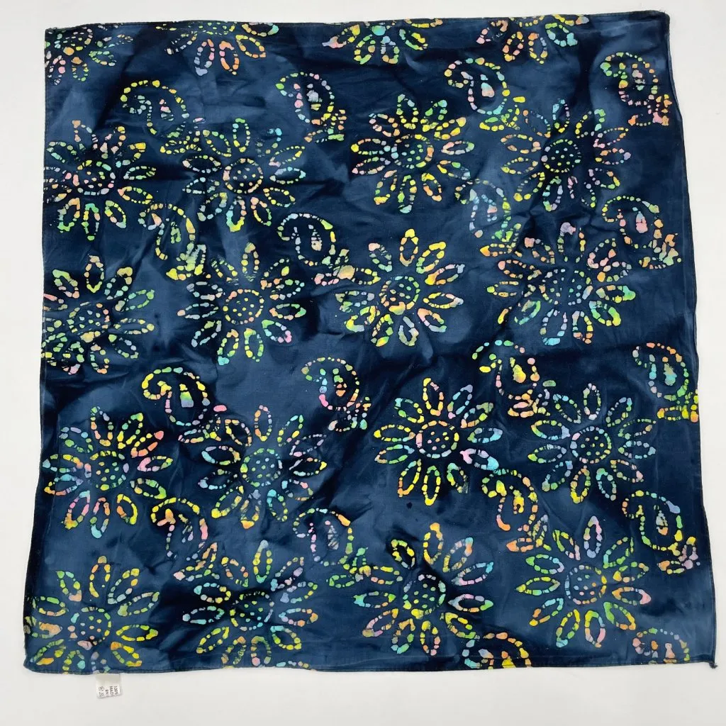 Batik Bandana Scarf Floral Paisley Blue Colorful Hippie Boho Unisex Cotton Artsy - Image 2