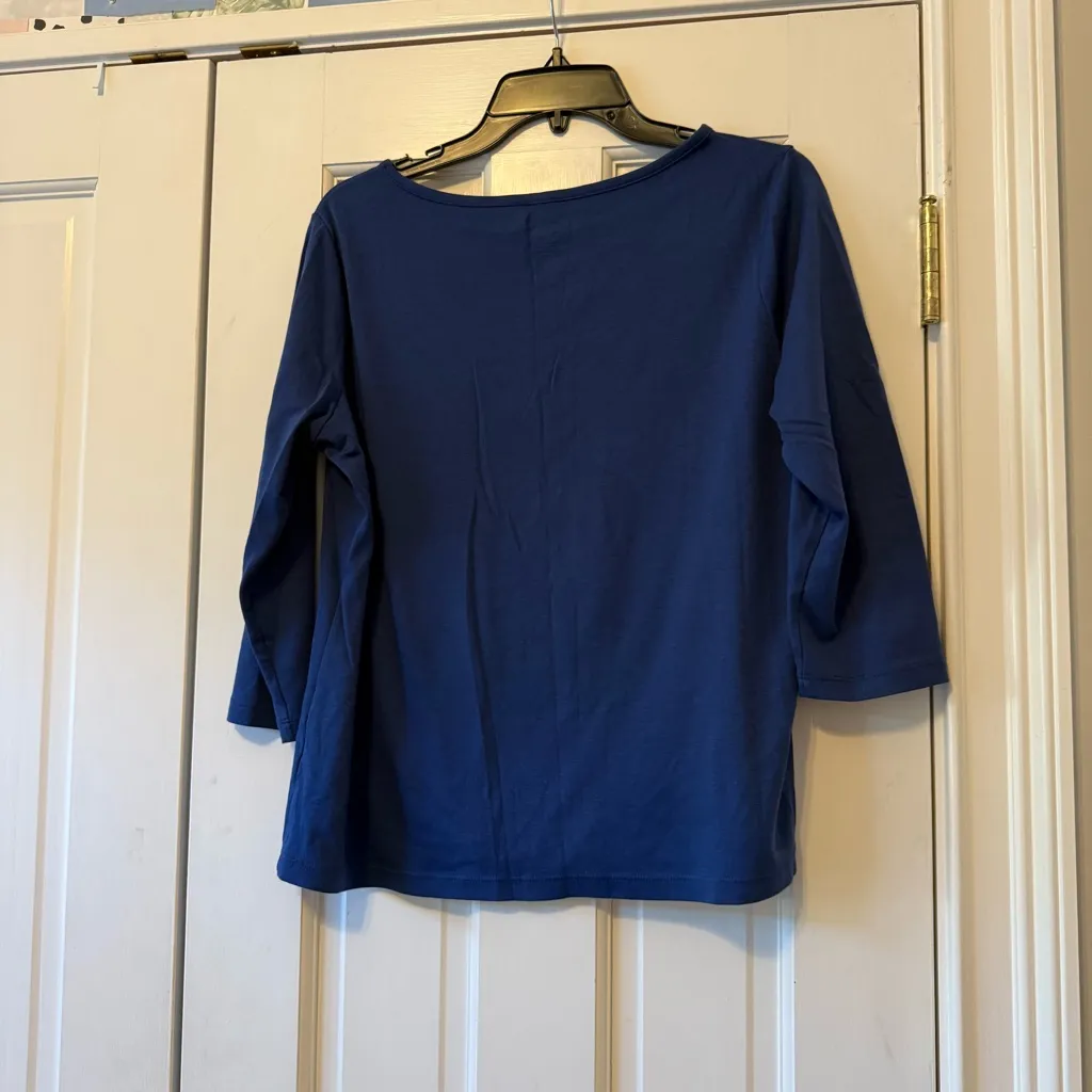 LL Bean Blue Suprima Cotton Boat Neck 3/4 Sleeve T - Image 2