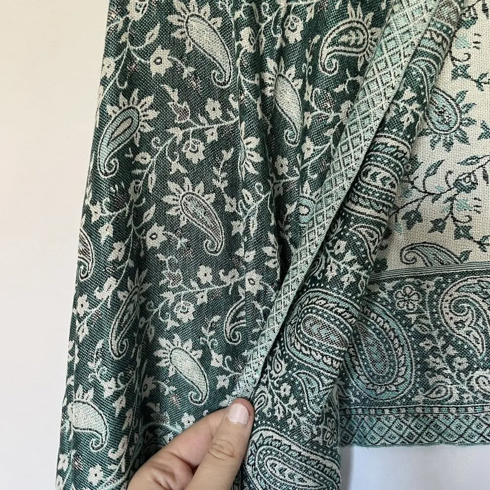 Dubai authentic pashmina scarf green paisley design fringe tassels warm comfort - Image 5