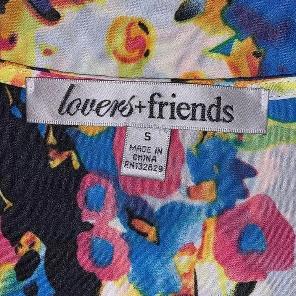 Lovers and Friends Womens Blouse Top Shirt Bright Colorful Hi Low Silky Small - Image 11