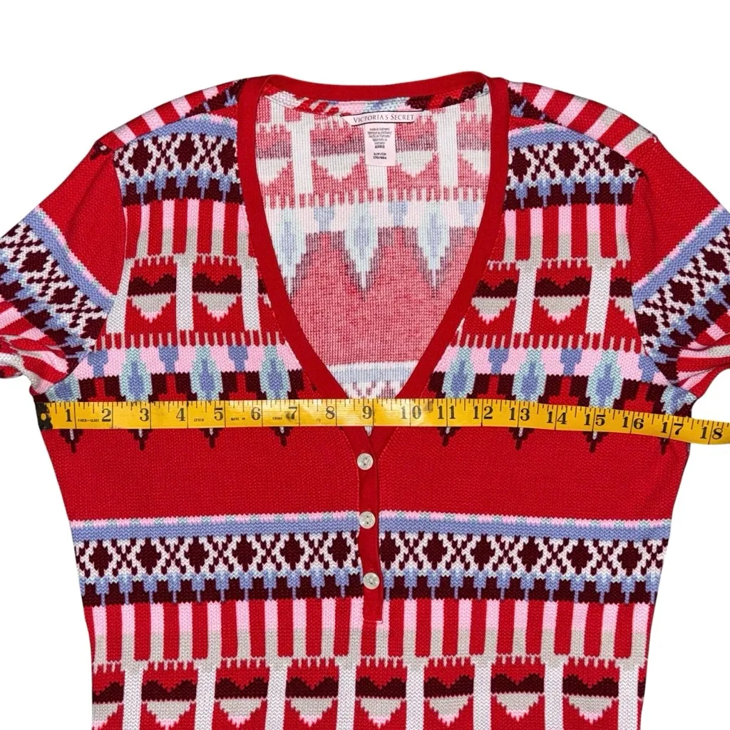 Victorias Secret Fair Isle Waffle Knit Thermal Shirt Red Aztec Long Sleeve Small - Image 7