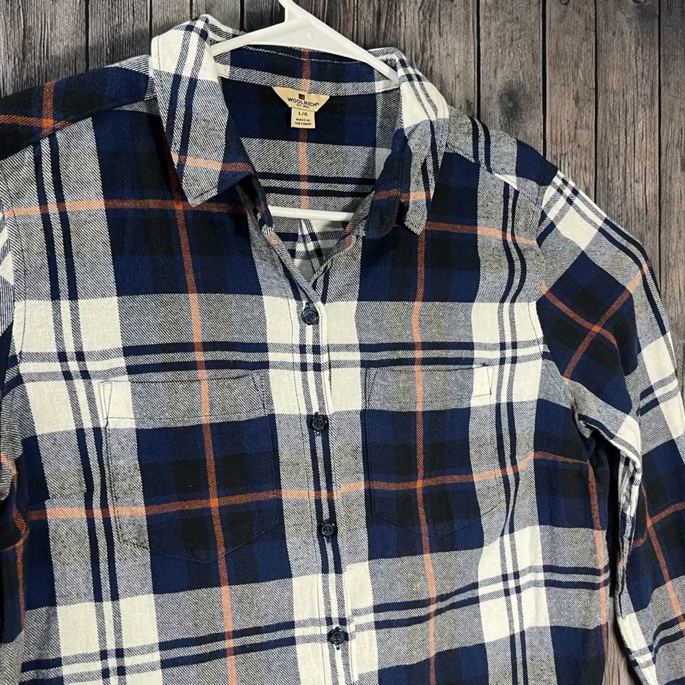 WOOLRICH Women’s Plaid Long Sleeve Button Up 100% Cotton Large Shirt Pockets EUC - Image 4