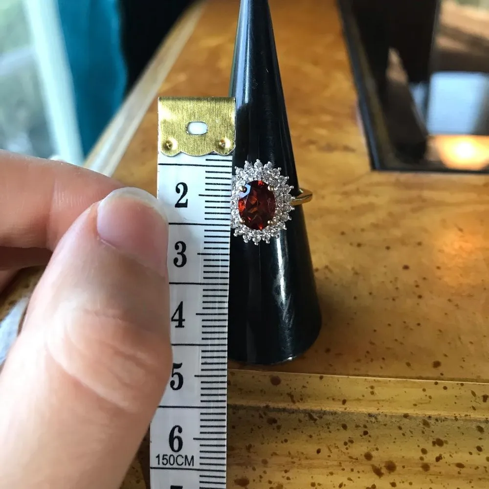 Natural Citrine Sterling Silver Yellow Gold Vermeil Double Halo Ring Size 6 - Image 7