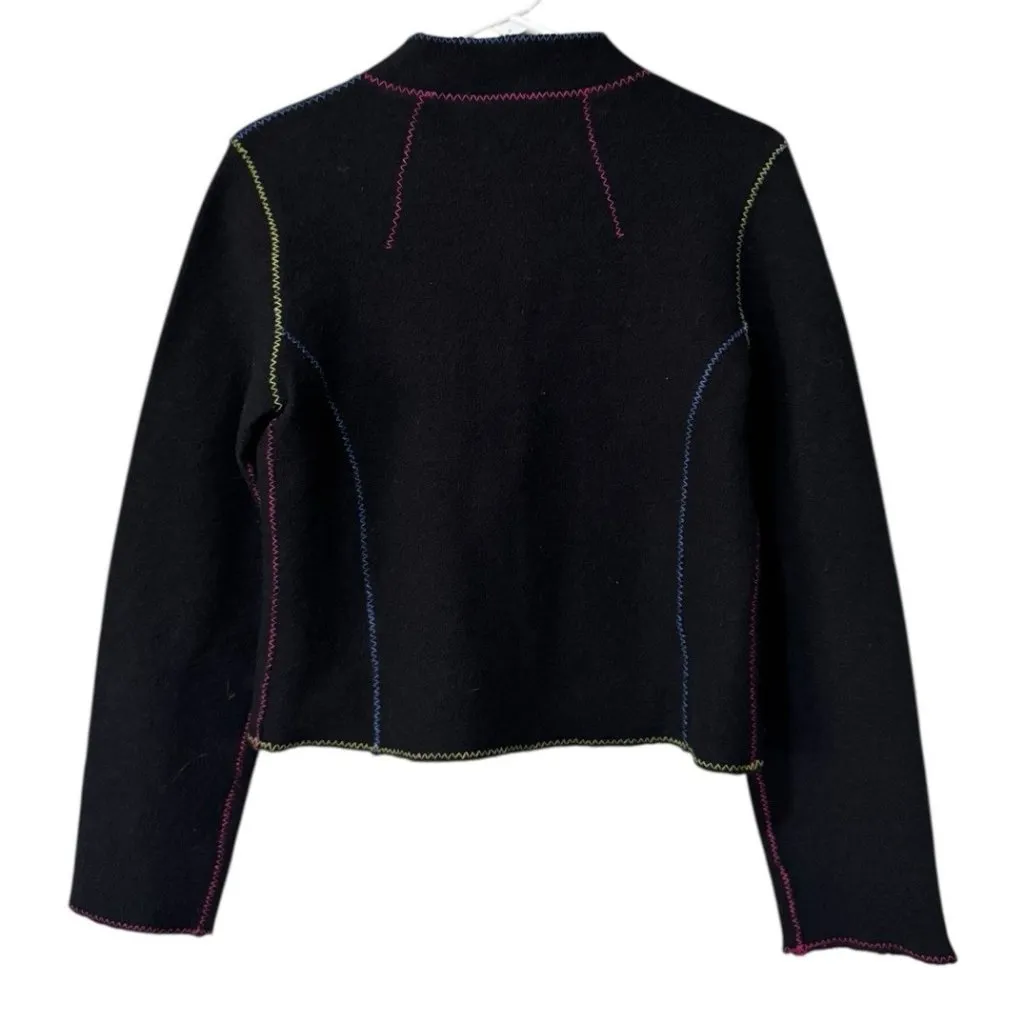 Belle‎ Pointe Cardigan Sweater Women Size Small Wool Ribbons Artsy Art To Wear Black - Image 2