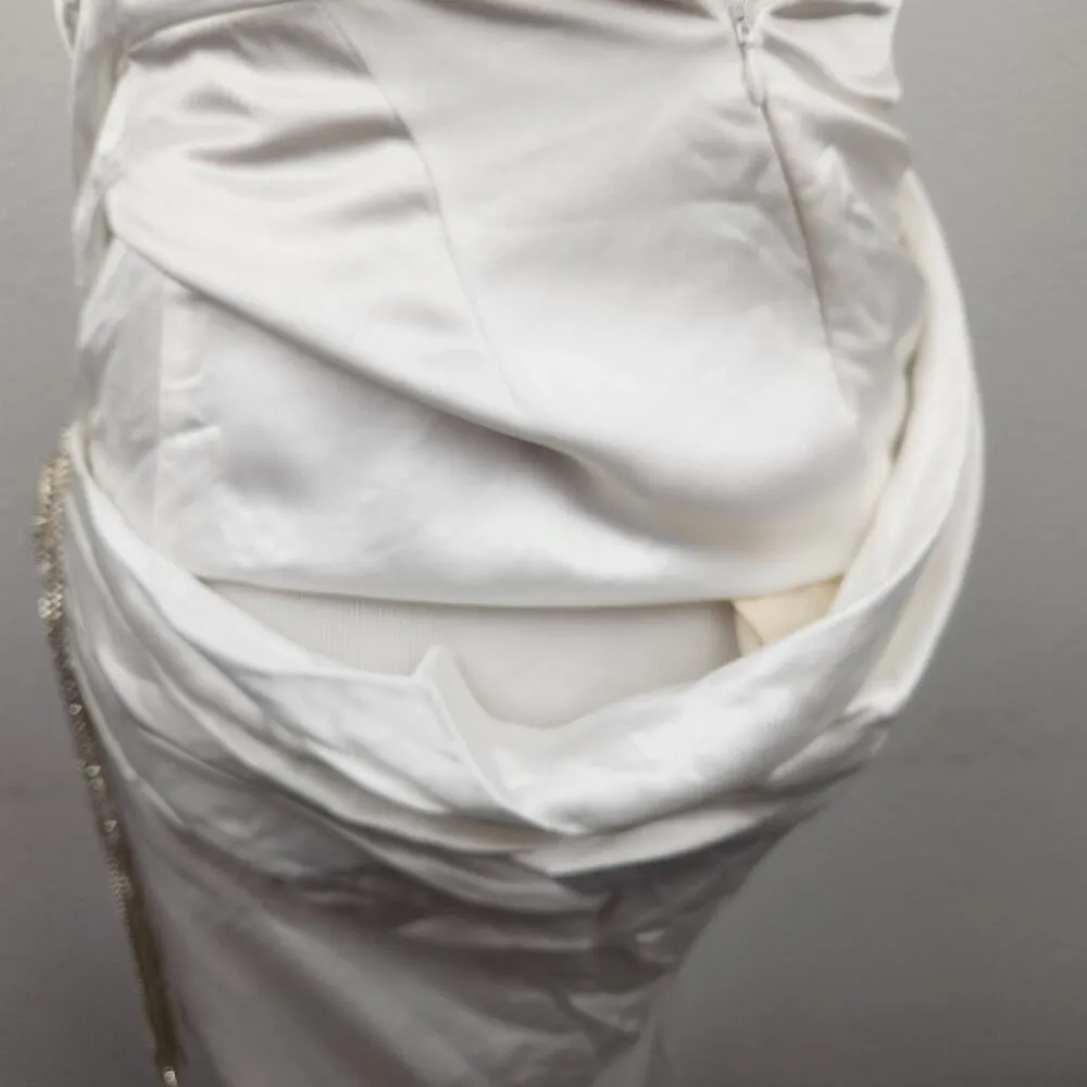 Retrofete White Strapless Asymmetrical Rhinestone Dress Size XS - Image 10