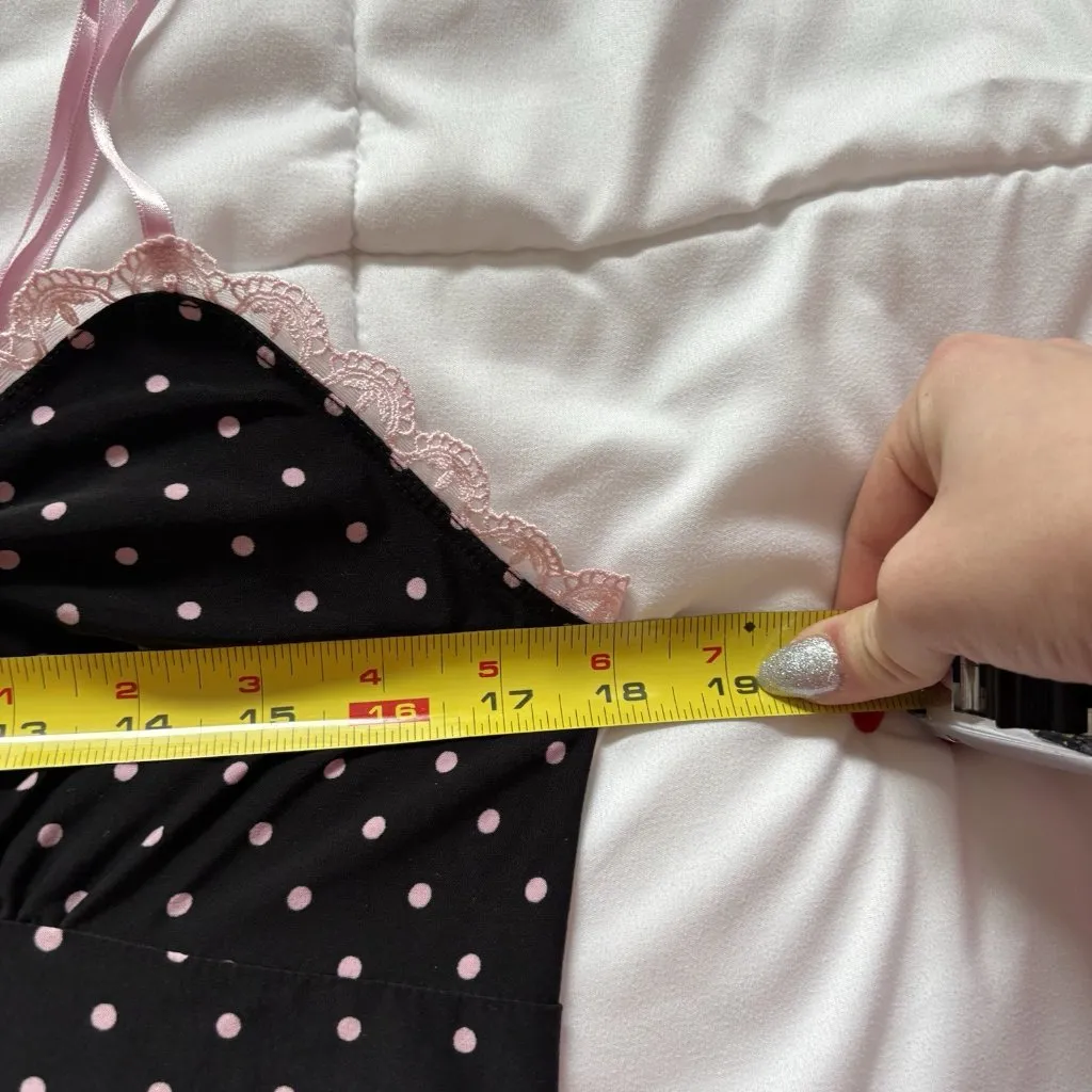 Womens Size Large Chemise Nightgown Nightie Black Pink Polka Dot Coquette Girly - Image 5
