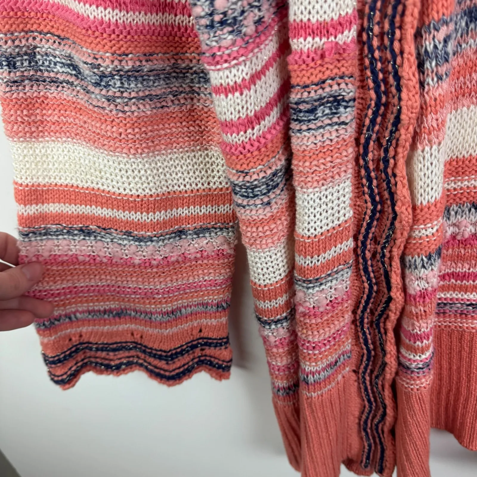 Soft Surroundings Striped‎ Knit Cardigan Medium Multicolor Open Front Sweater - Image 3