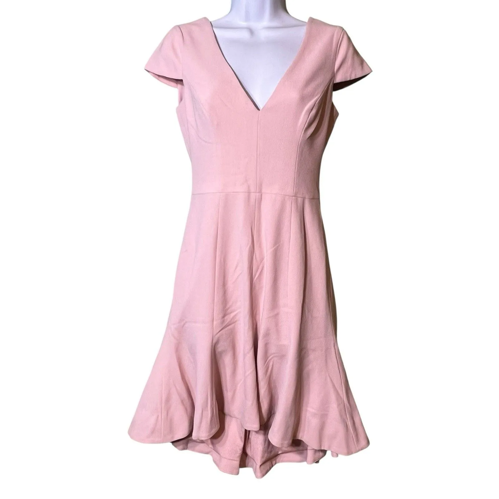 Dress the Population Fit & Flare Dress XS Pink Bettie Cap Sleeve Plunging Party - Image 2