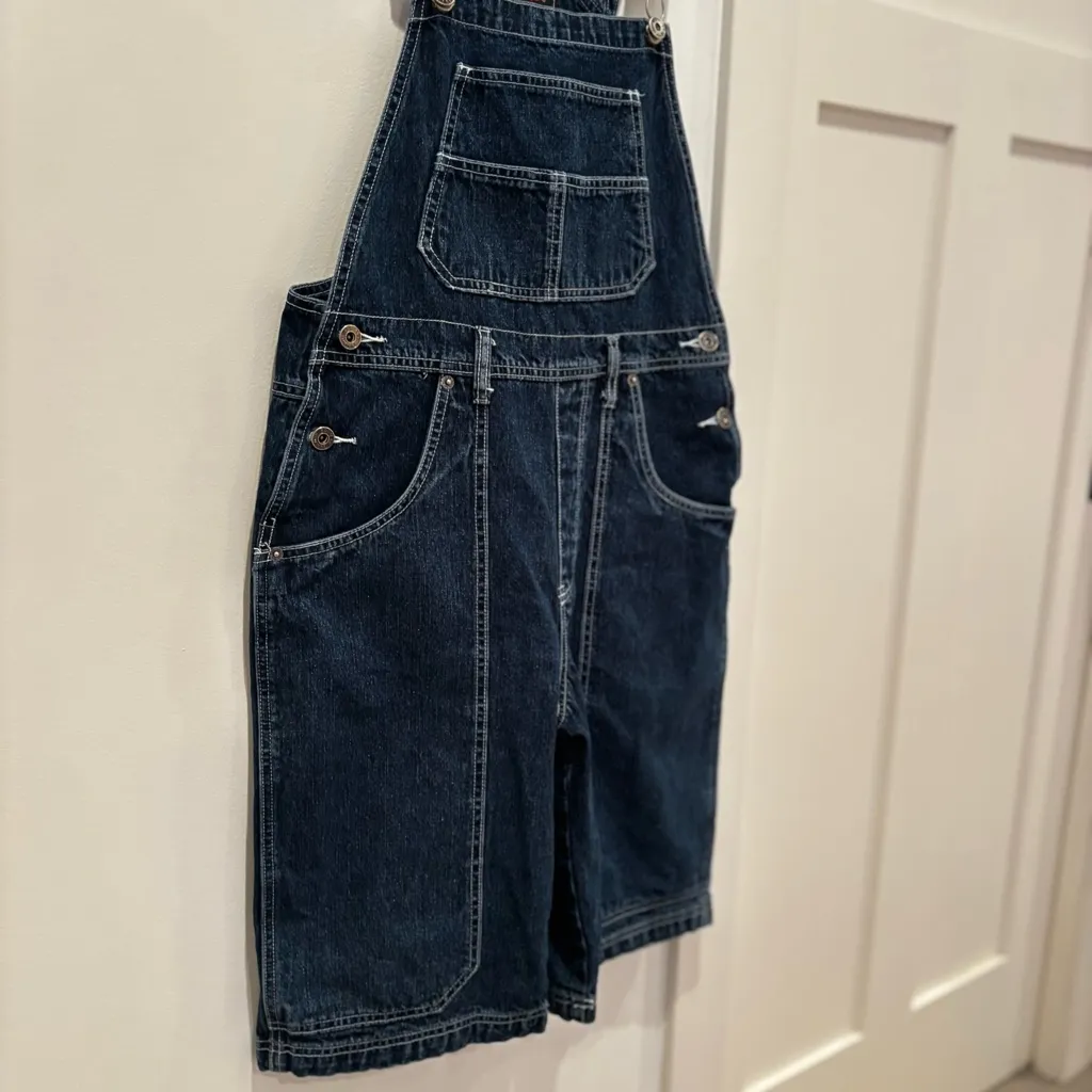 Route 66 Vintage 90's Denim Overall Long Jorts 100% Cotton Dark Wash Size M - Image 3