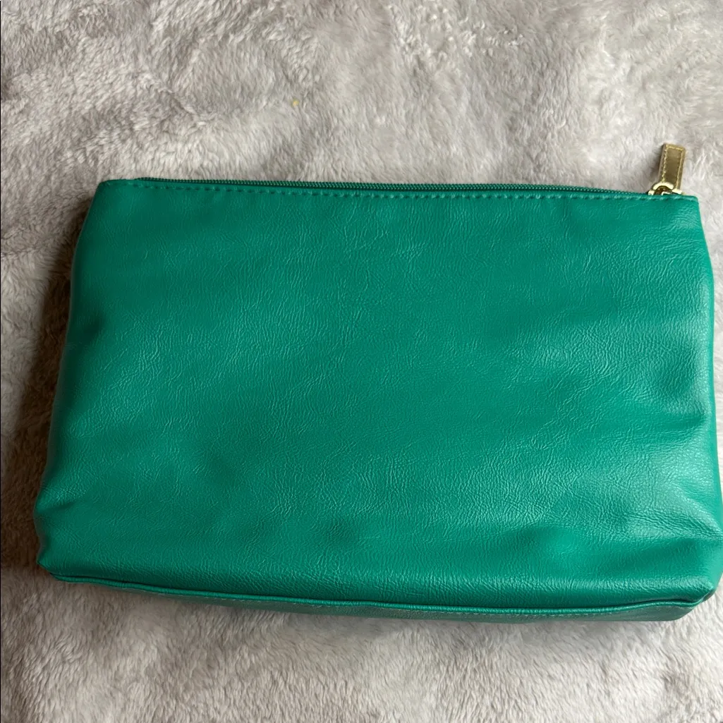 Teal Cosmetic Bag with Textured Accent Green - Image 3