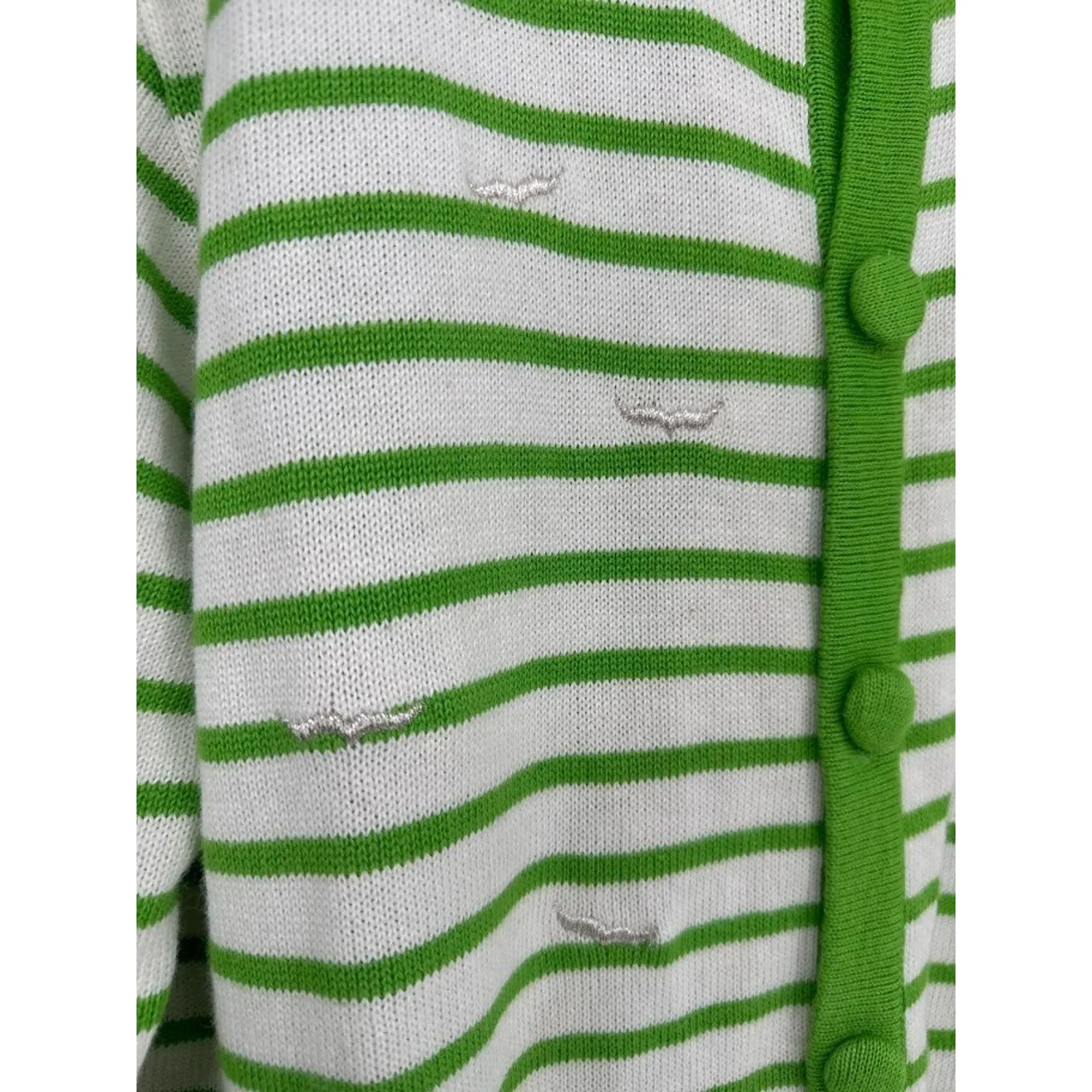 Quacker Factory Cardigan Sweater M Embroidered Lighthouse Boats Beach Striped - Image 4