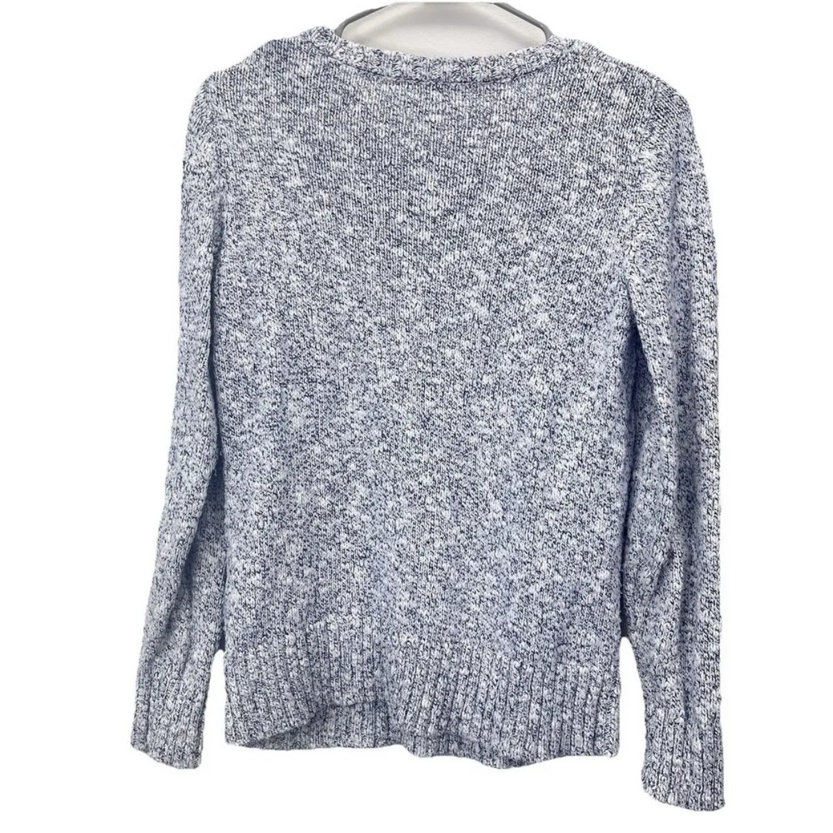 LL Bean Ivory Blue Marled Cotton Ragg Crew Neck Pullover Sweater SMALL PETITE Size undefined - Image 7