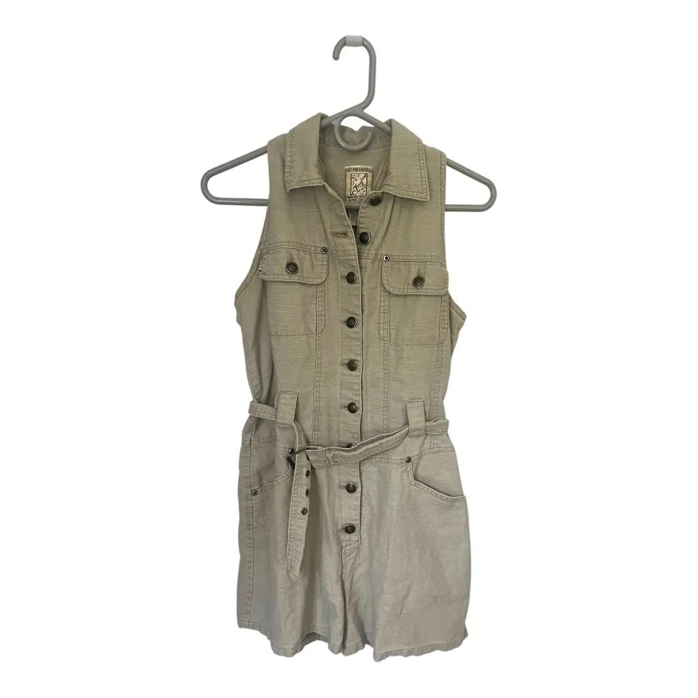 Vintage Jou Jou Cotton Shorts Onesie Romper Belted Utility M Tan Size M - Image 6