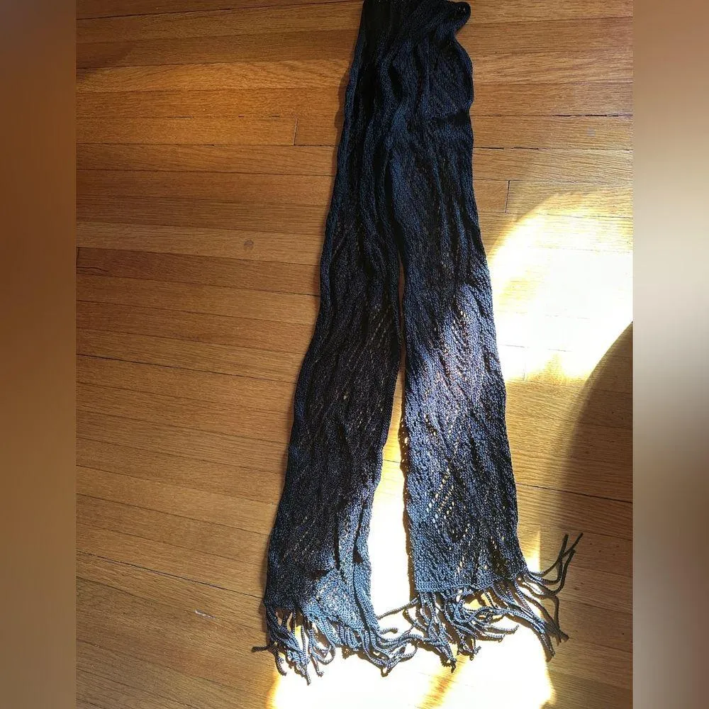 90s Nordstrom Chevron Fringed Eyelet Scarf, 100% Rayon - Image 2