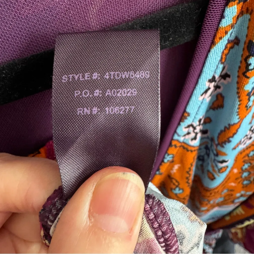 Hale Bob Paisley Purple & Orange Long Sleeved Dress Size Medium - Image 6