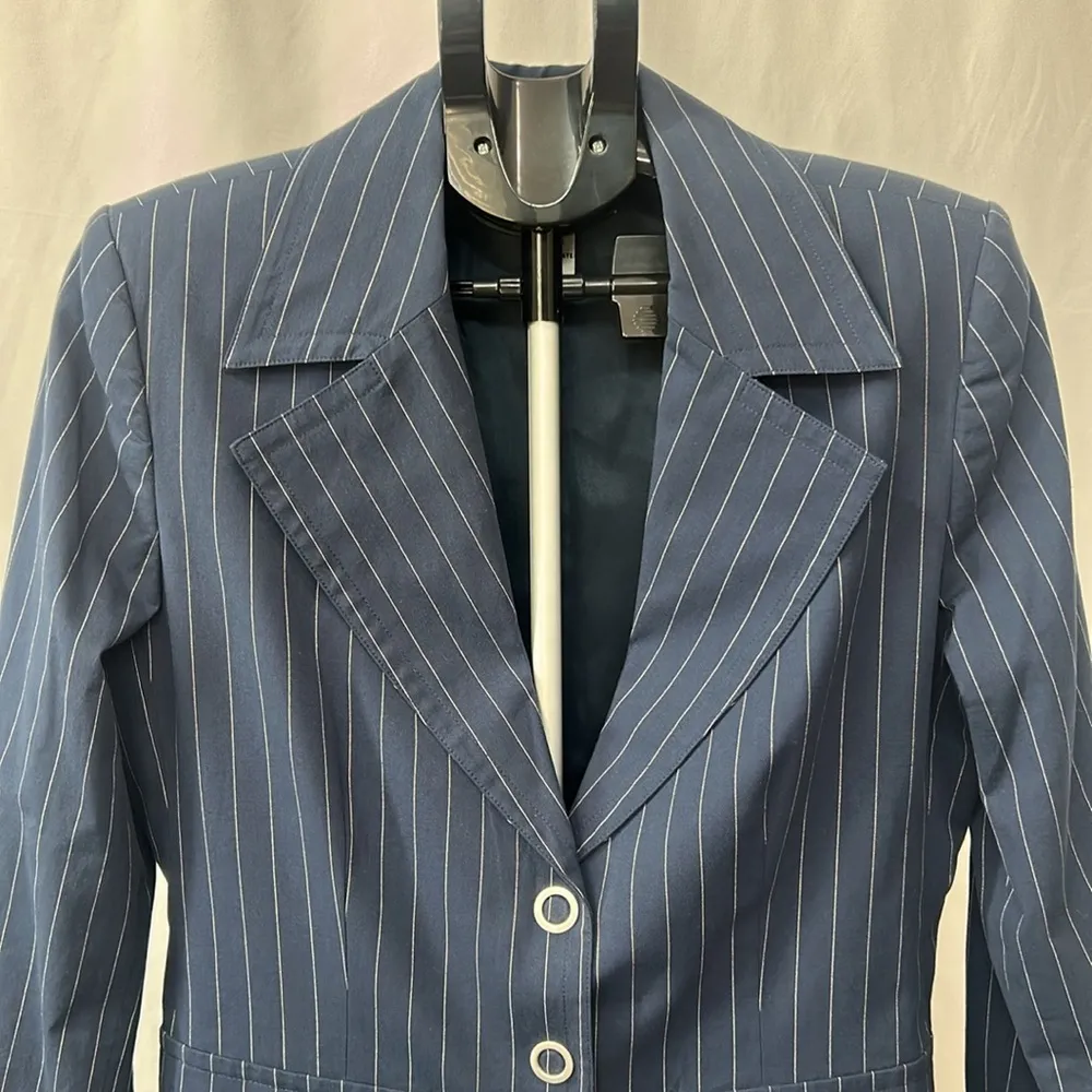 Cabi Navy Blue Pinstriped Cotton Blend Blazer Button Snap Buttons Sz 10 - Image 3