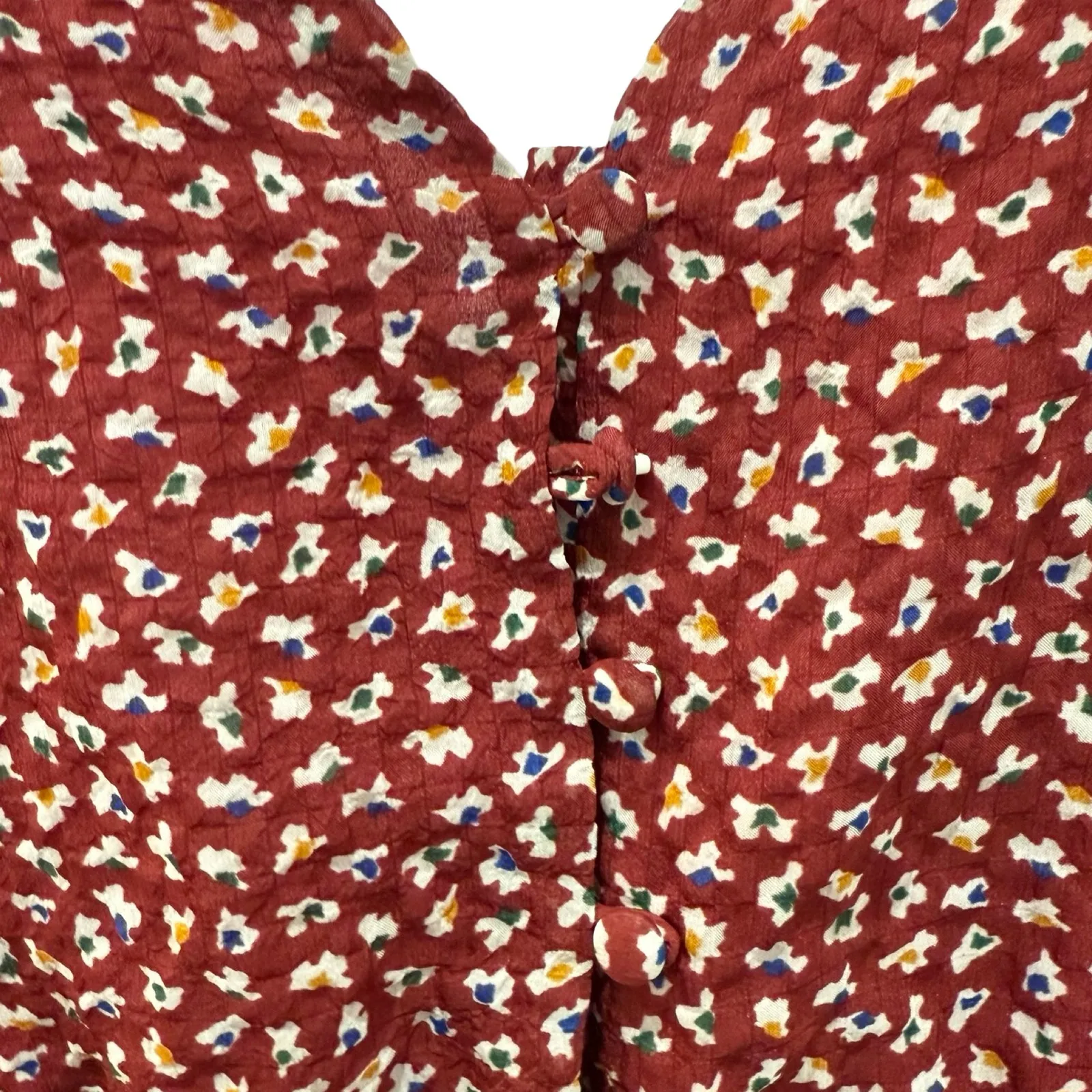 Madewell Red White Ditsy Flowers Overture Top Long Sheer Sleeve Blouse size XS - Image 12