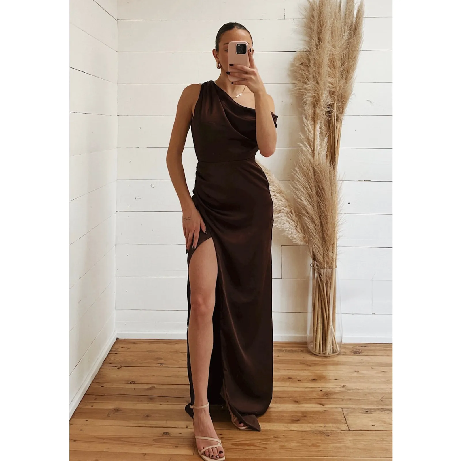 Show Me Your Mumu Jodie Dress in Chocolate Luxe Satin L - Image 2