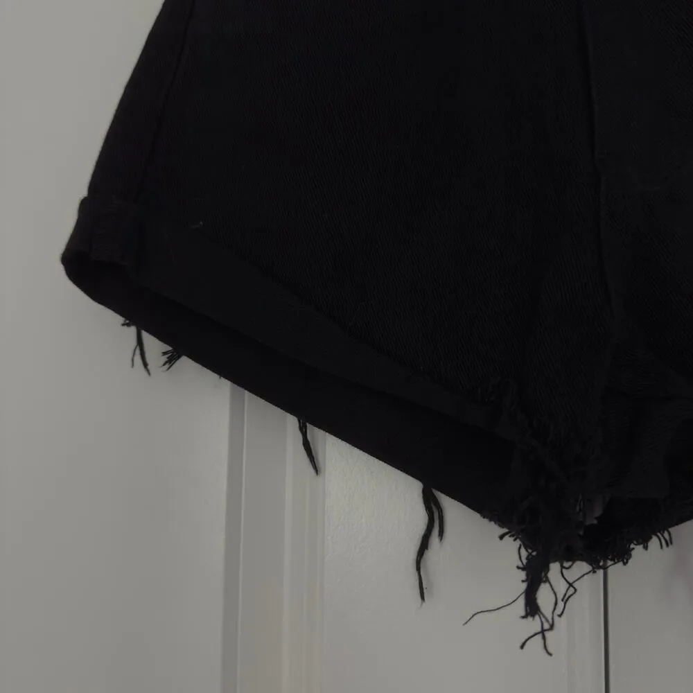 Princess Polly Eddie Highwaisted Shorts Black raw hem 5-pocket zip button cotton - Image 7