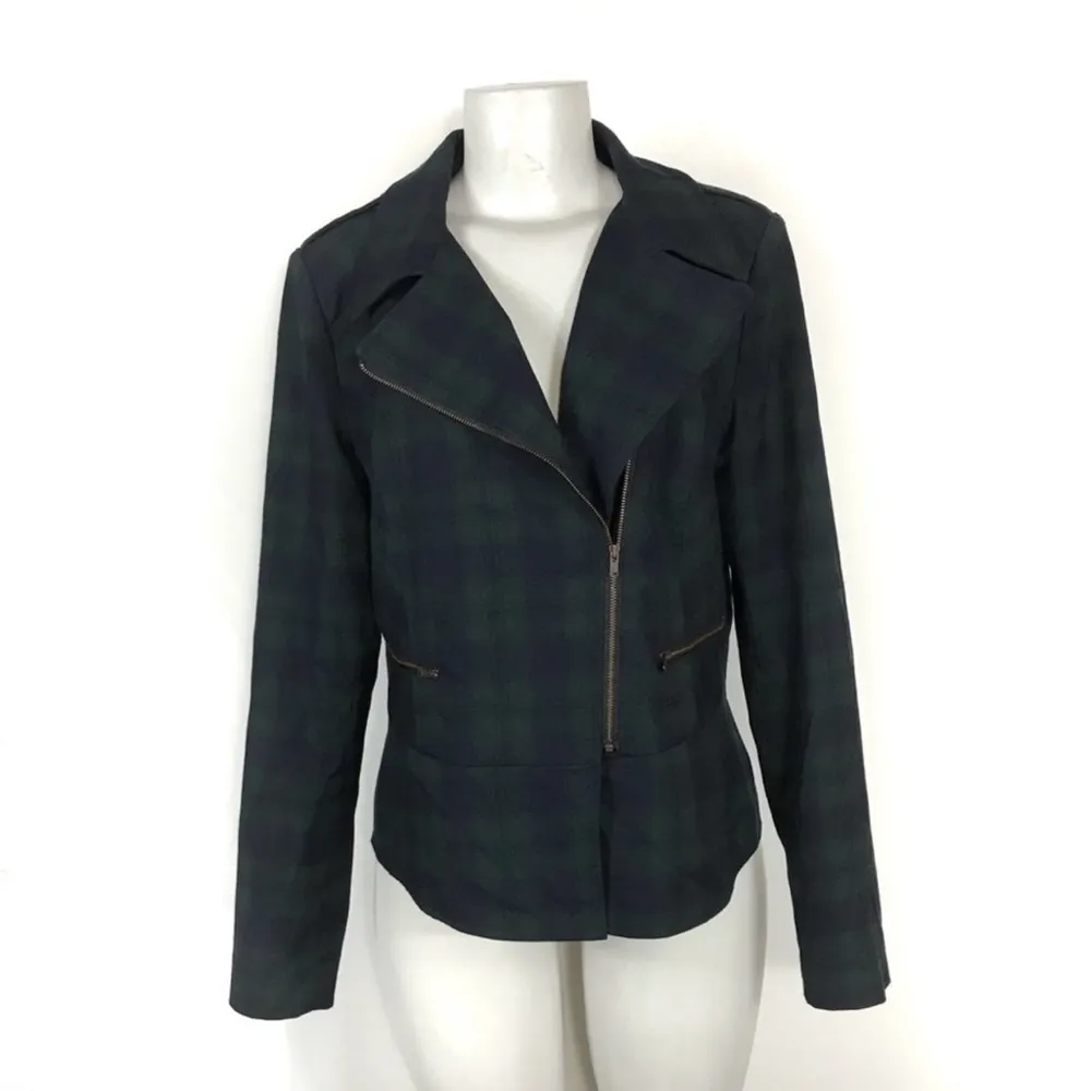 Cabi Moto Jacket Size 8 Plaid Zip Coat Tartan Green Style 3181 Casual Career - Image 2