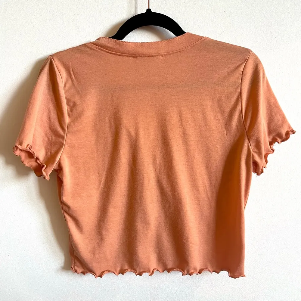 Lettuce Trim Button Crop Top Orange - Image 3