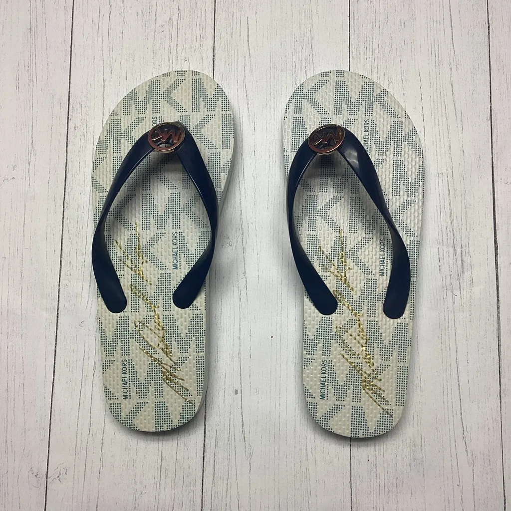 Michael Kors Navy And White Flip Flops Sandals Size 8 - Image 2