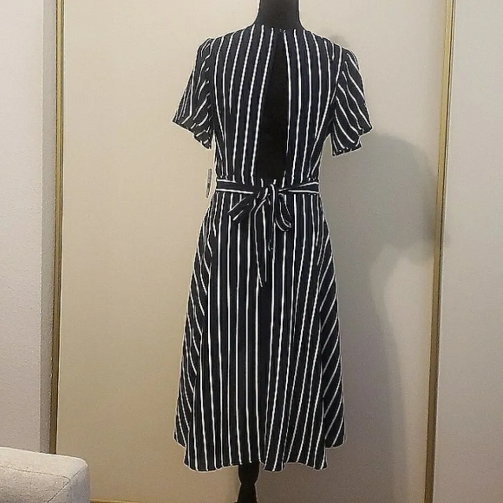 Women's Midnight Doll Pinstripe Navy & White A-Line Dress Size 11 NWT #6460 - Image 6
