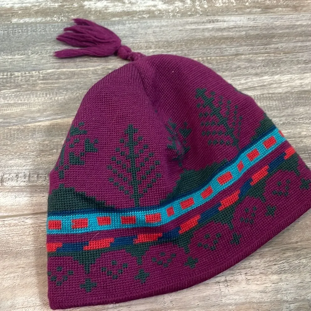 Vintage Wigwam Made in USA 100% Wool Knit Cap Snow Ski Beanie Purple - Image 2