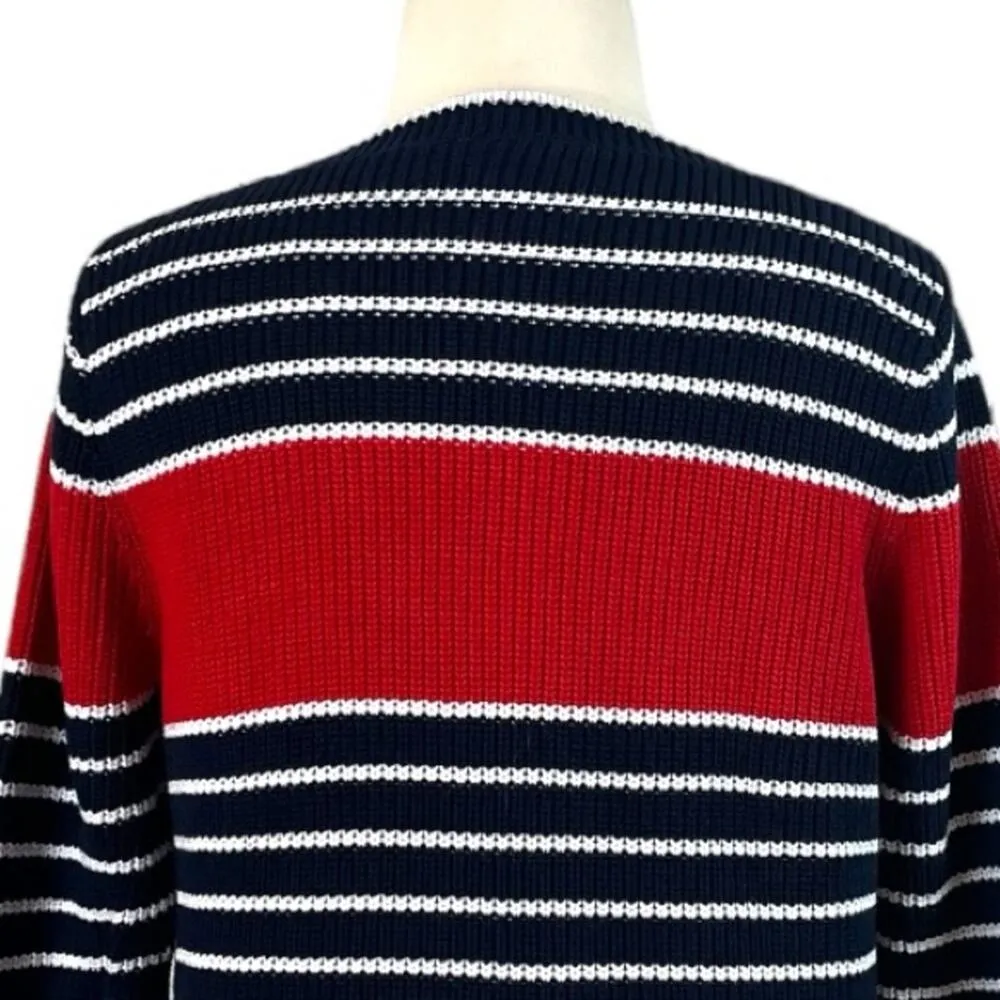 Liz Claiborne Sweater Heavy Knit Boatneck Blue Red Stripe Women’s Size XL - Image 8