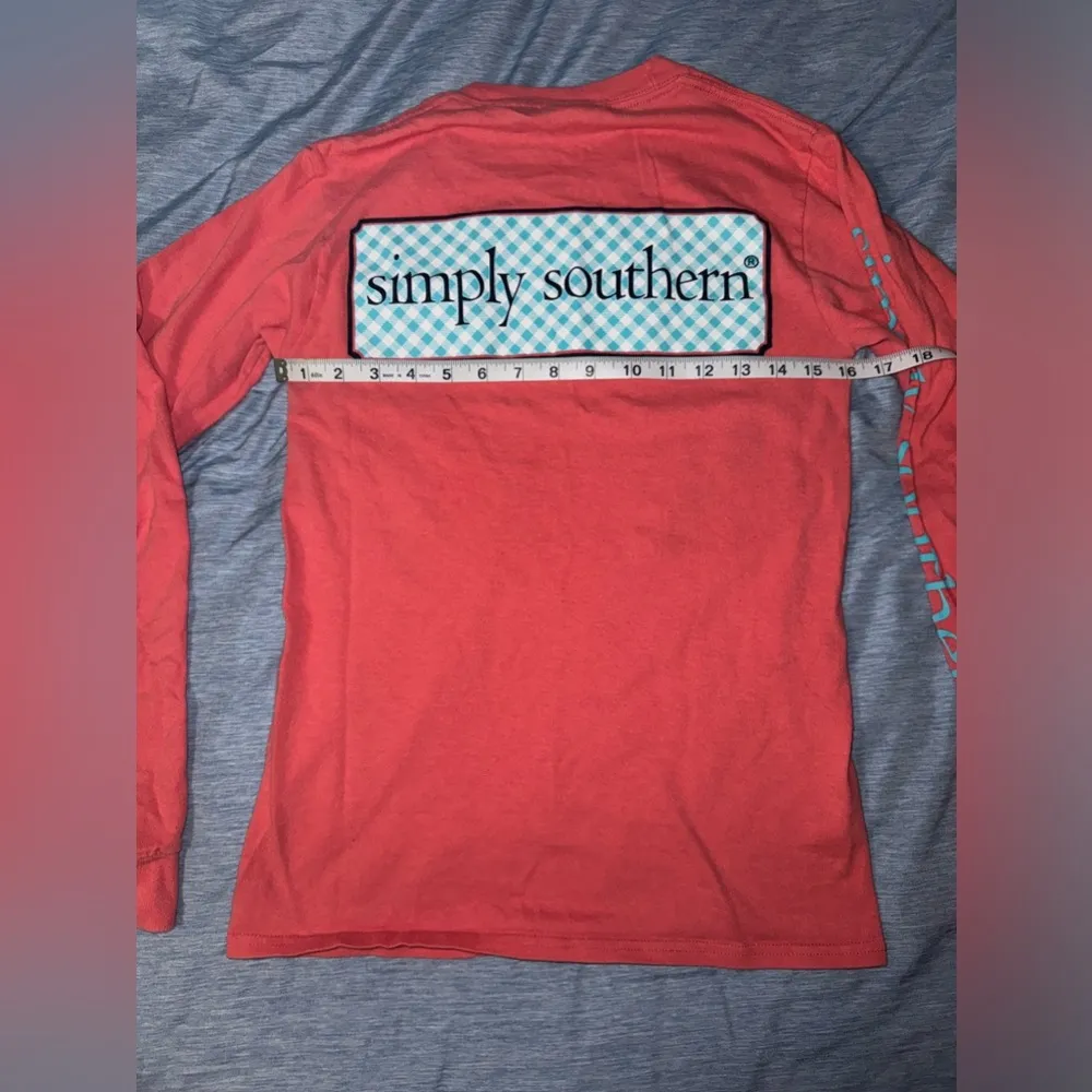 Simply Southern Coral & Teal Long Sleeve Pocket T XS - Image 3