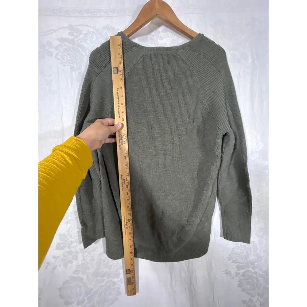 Athleta Sweater Small Olive Green Ribbed V Neck Long - Image 9