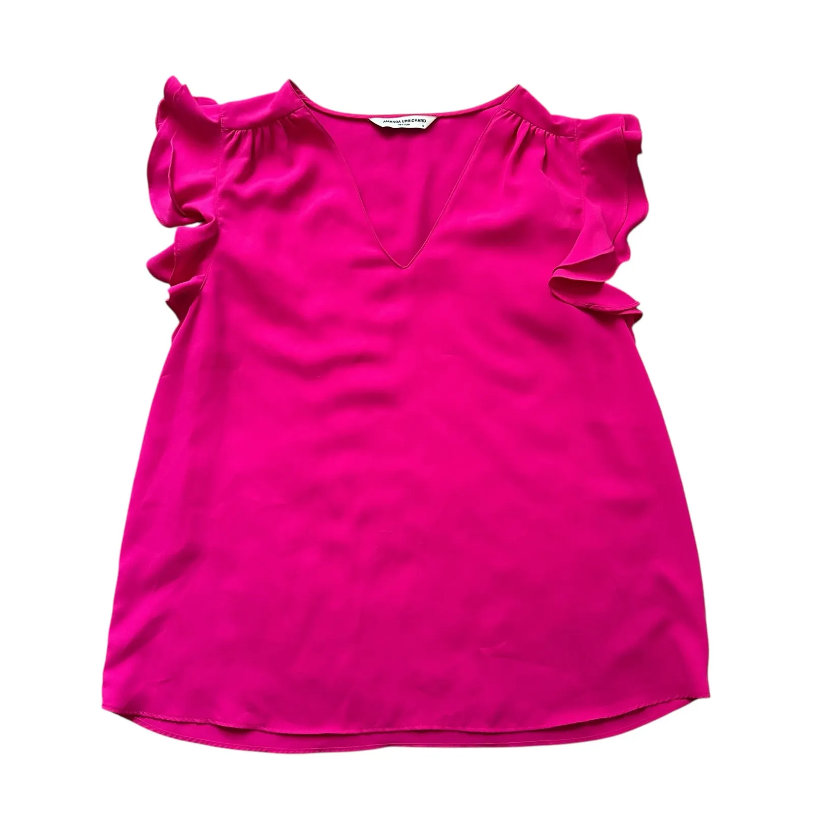 Amanda Uprichard hot pink flutter sleeve v-neck top size M - Image 10