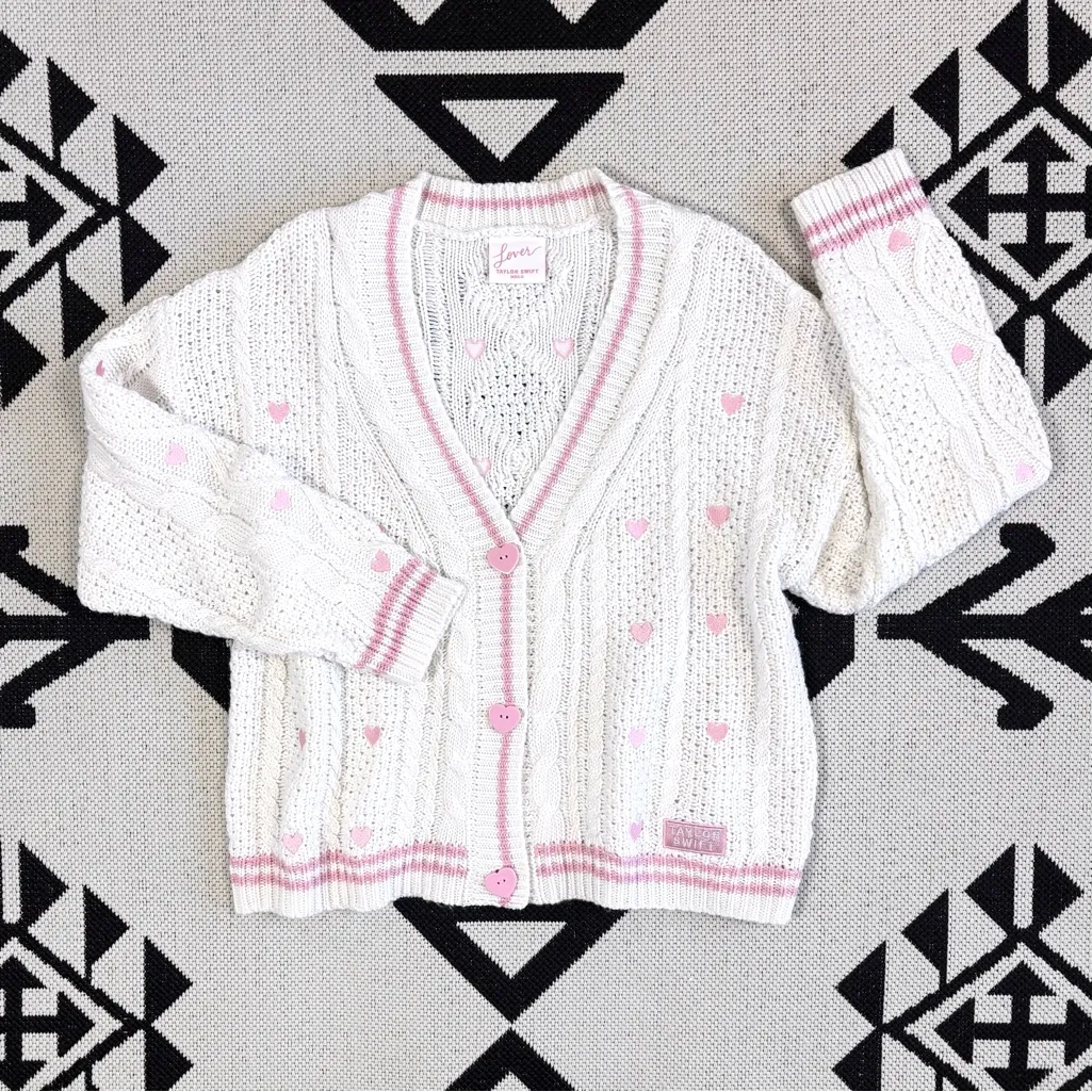 Taylor Swift Lover Album Heart Embroidered Cable Knit Cardigan M/L - Image 5