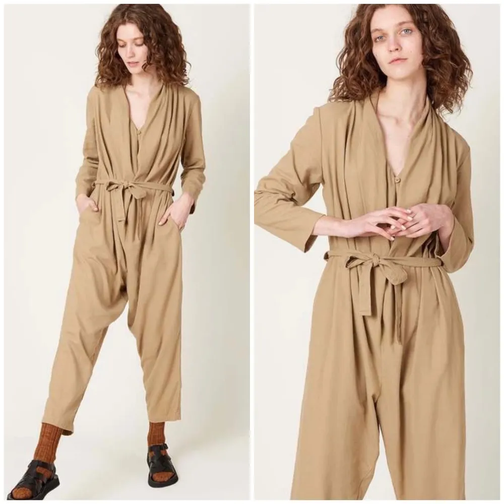 Black Crane 100% cotton jumpsuit in mocha Tan Size L - Image 4