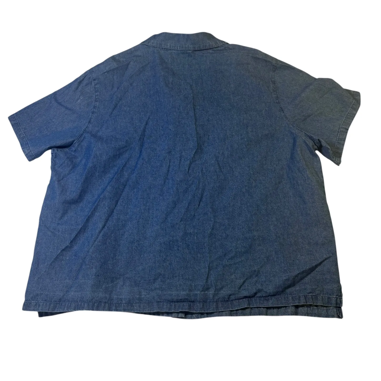 Jane Ashley Woman Denim Shirt Blue Beach Scene Embroidery Short Sle Button Up 2X - Image 2