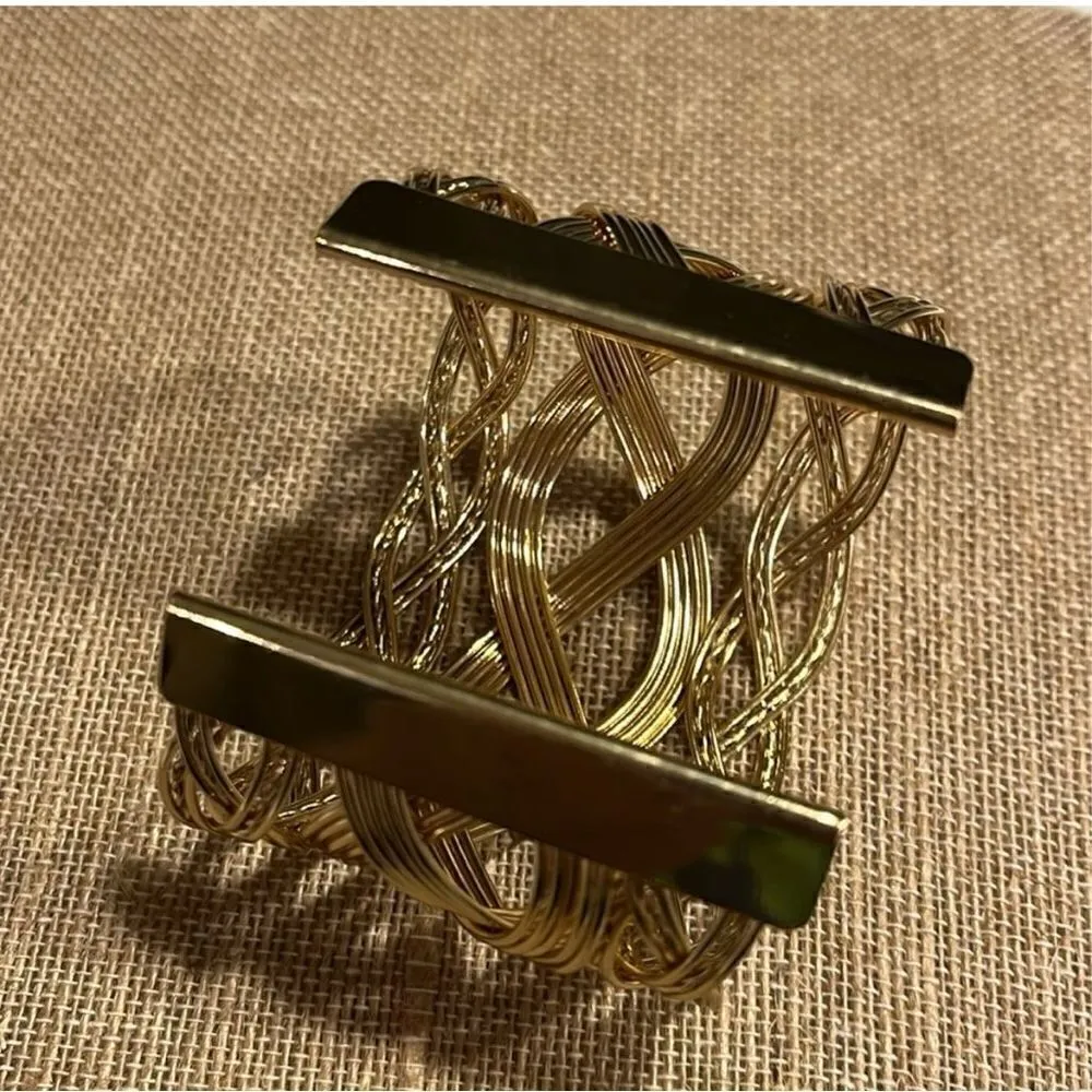 Gold Tone Woven Design Fashion Bracelet Cuff New No Tags Boho Glam Chic - Image 3
