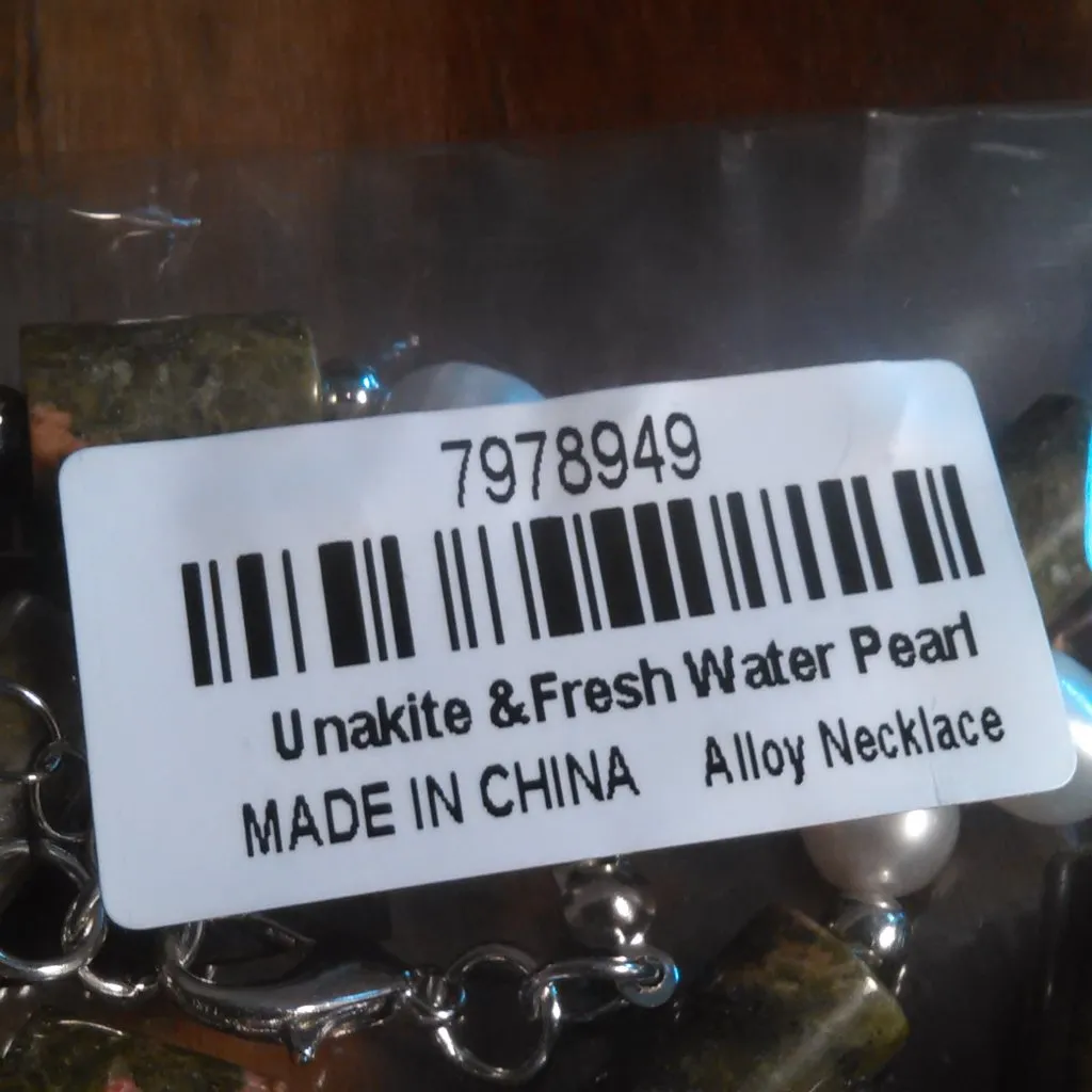 Unakite and Genuine Freshwater Pearl Silvertone Necklace - Image 8