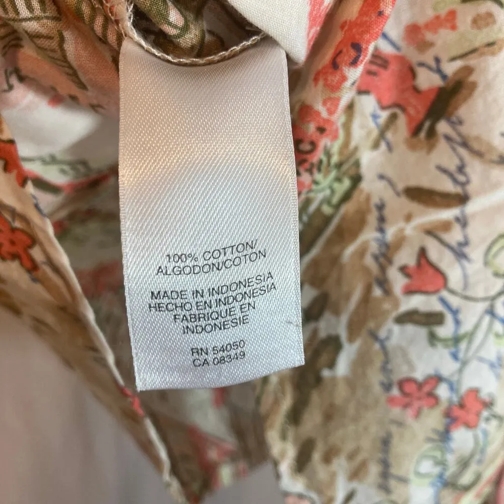 Jones New York Sport Cotton Multicolor Floral Cap Sleeve Button Shirt Blouse Top - Image 7