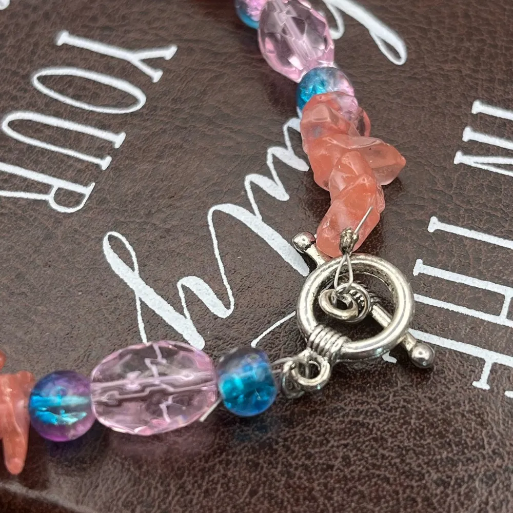 Vintage Y2K Beaded Rose Quartz Pink Glass Bohemian Bracelet - Image 5