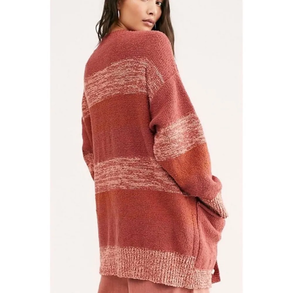 Free People Southport Beach Cardigan Sweater Pink Stripe Boho XS - Image 4