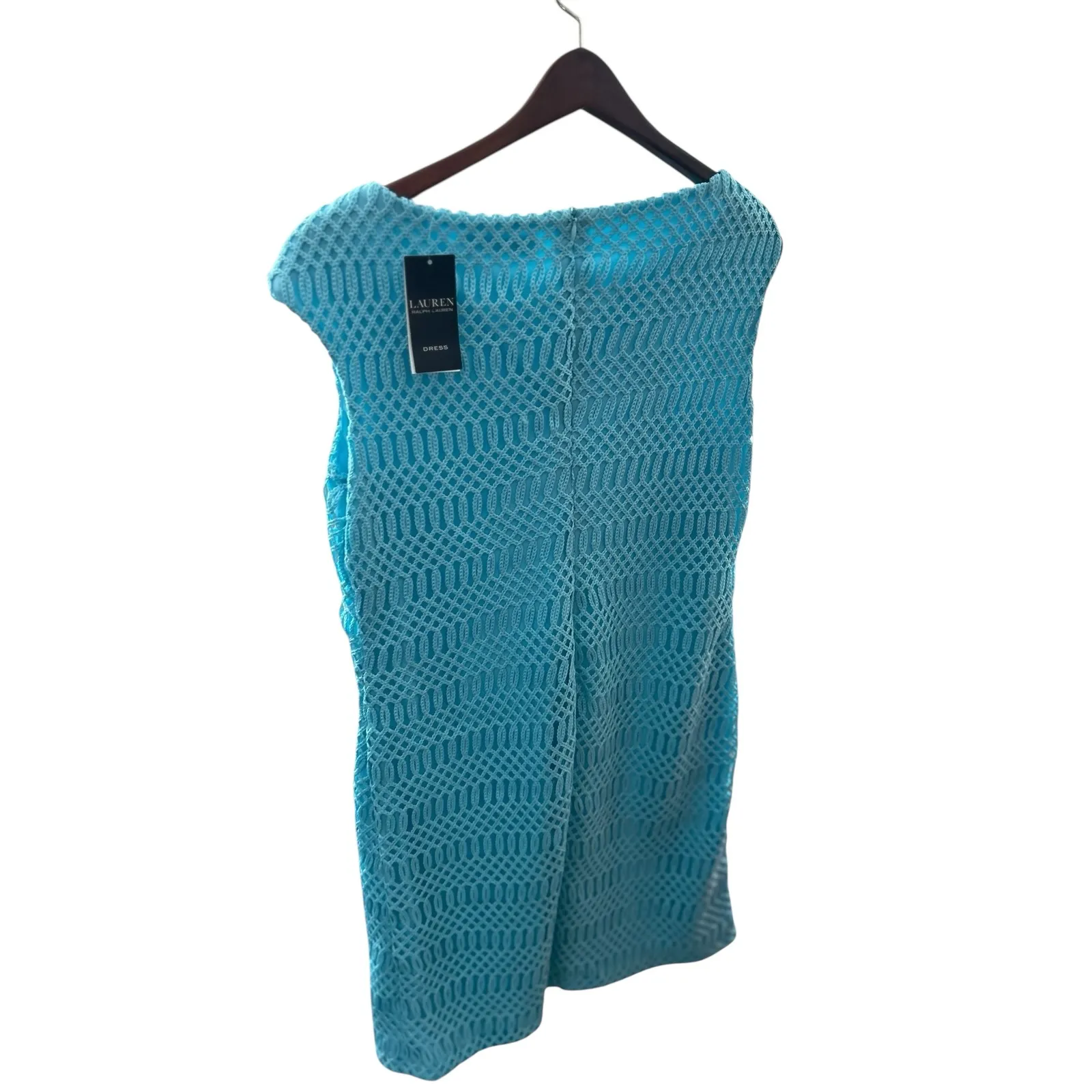 Lauren Ralph Lauren Crocheted Sheath Dress Blue Cap Sleeve Knee Length Size 14 - Image 3