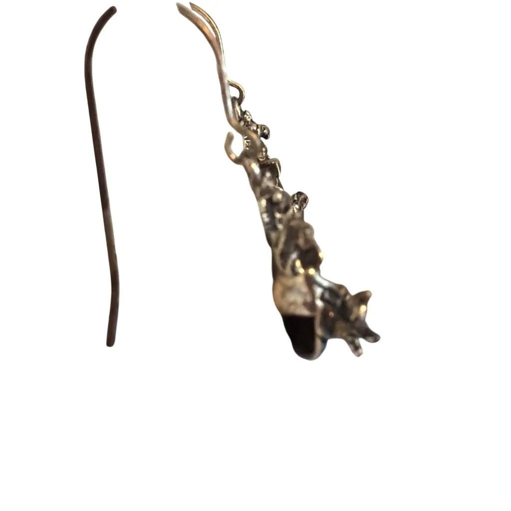 Vintage Shube Sterling Silver Noah's Ark Dangle Earrings 3D Hooks 1" Long Estate - Image 3