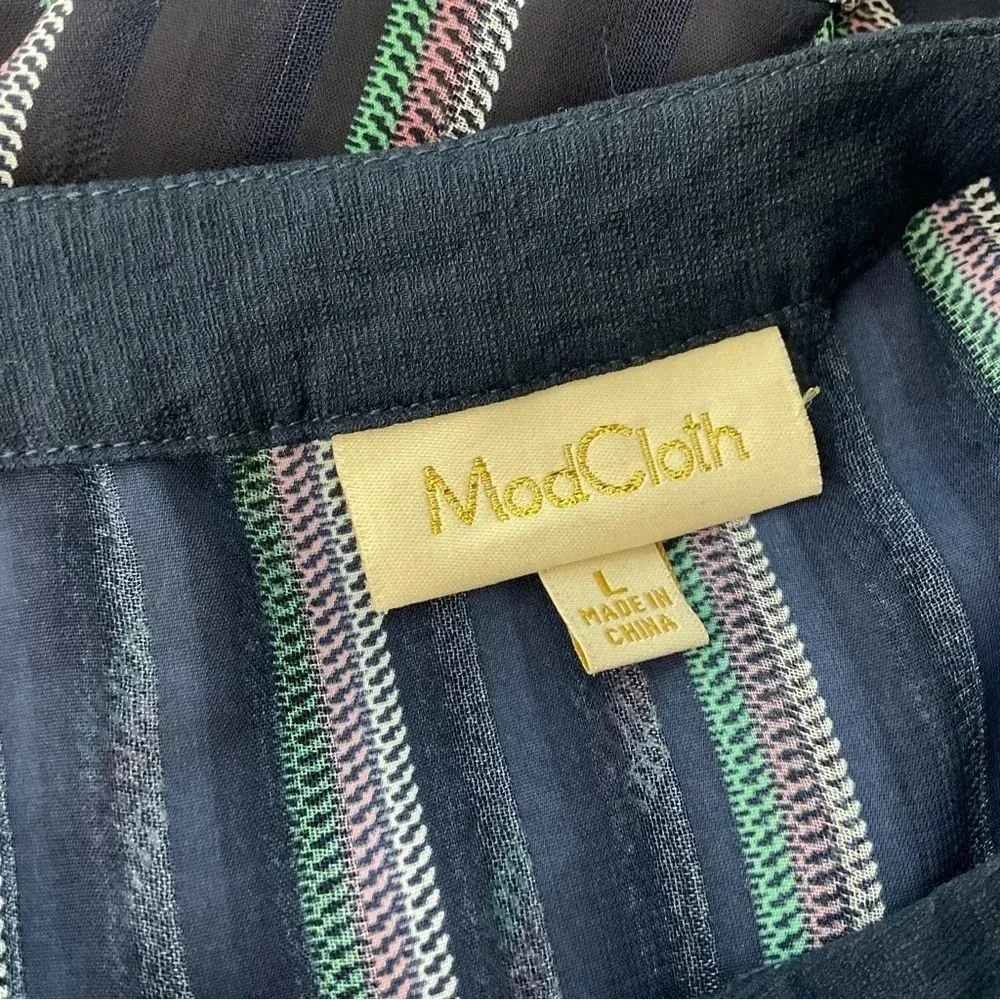 ModCloth Button‎ Down Sheer Striped Ruffle Sleeve Shirt Size Large - Image 5