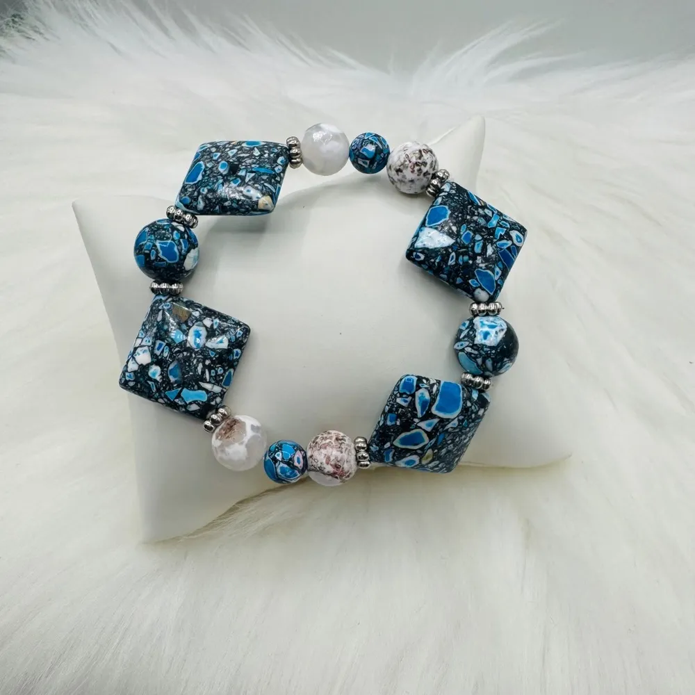 Square Beaded Geometric Unique Design Bracelets in light Blue theme - Image 5