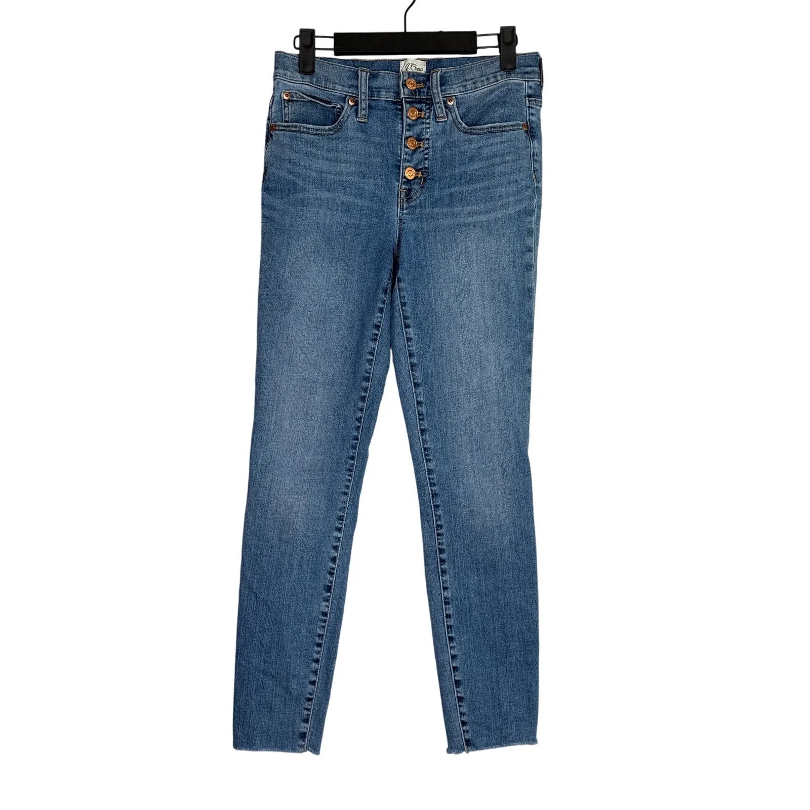 J. Crew Mid Rise Toothpick Skinny Distressed Hem Stretch Ankle Jean 27 Blue - Image 10