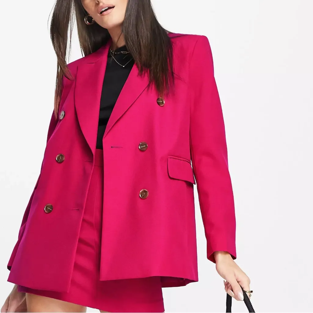 ASOS Design Boxy Double Breasted Blazer Jacket Fuchsia US 12 - Image 2