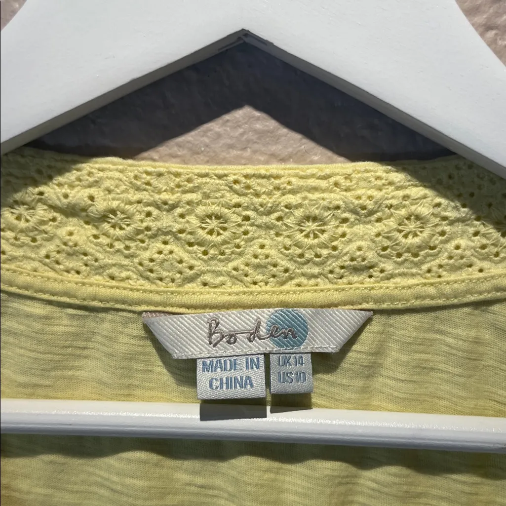Boden Women’s Yellow Cotton cap Sleeve Crochet Detail Top Size 10 - Image 6